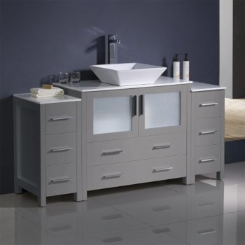 60" Gray Vanity Cabinets w/ Top & Vessel Sink