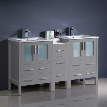 60" Gray Double Sink Vanity (Cabinets w/ Integrated Sinks)