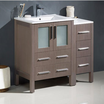 36" Gray Oak Side View (Cabinets w/ Integrated Sink)