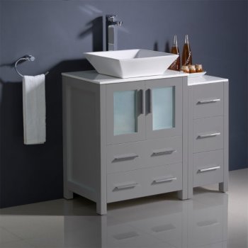 36" Gray Vanity Cabinets w/ Top & Vessel Sink