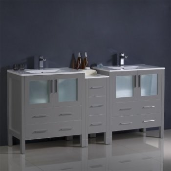 72" Gray Double Sink Vanity Cabinets w/ Integrated Sinks