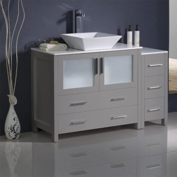48" Gray Vanity Cabinets w/ Top & Vessel Sink