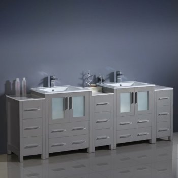 84" Gray Double Sink Vanity Cabinets w/ Integrated Sinks