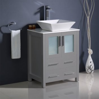 24" Gray Vanity Cabinet w/ Top &Vessel Sink