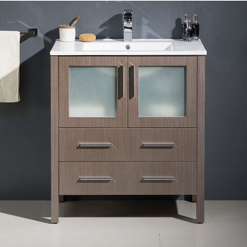 Gray Oak Front View  (Cabinet w/ Counter & Sink Only)