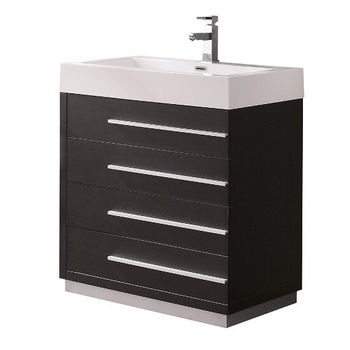 30" Black Vanity White Background (Cabinet w/ Counter & Sink Only)