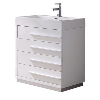 30" White Vanity White Background (Cabinet w/ Counter & Sink Only)