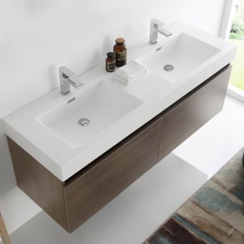 Gray Oak Vanity Cabinet w/ Sink Top View 1