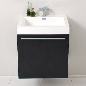 23" Black Vanity Front View  (Cabinet w/ Counter & Sink Only)