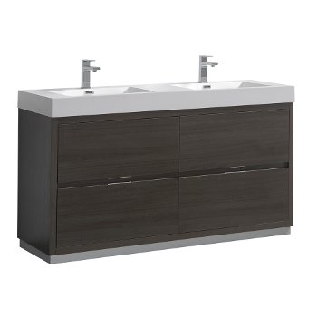 60" Gray Oak Double Sink  Angle Product View