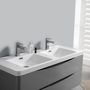 Glossy Gray Double with Sinks Overhead View