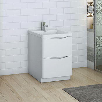 24" Glossy White Cabinet with Sink Side View