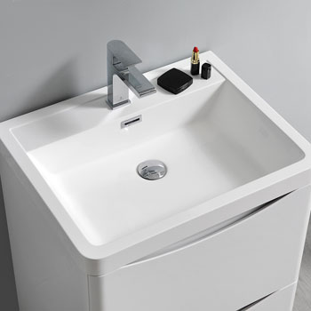 24" Glossy White Cabinet with Sink Overhead View