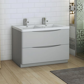  Glossy Gray Double Cabinet with Sinks Side View