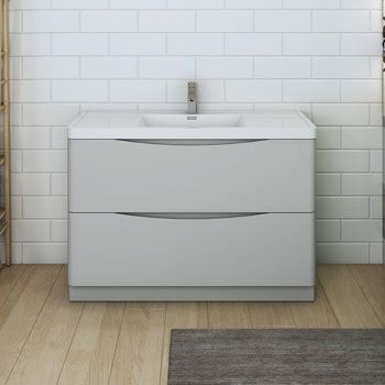  Glossy Gray Single Cabinet with Sink Front View