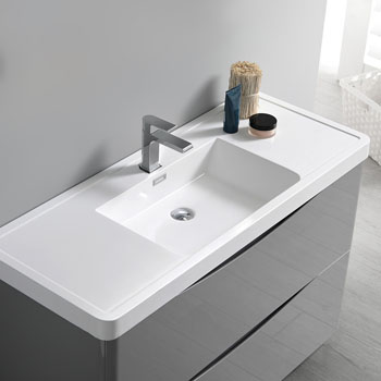  Glossy Gray Single Cabinet with Sink Overhead View