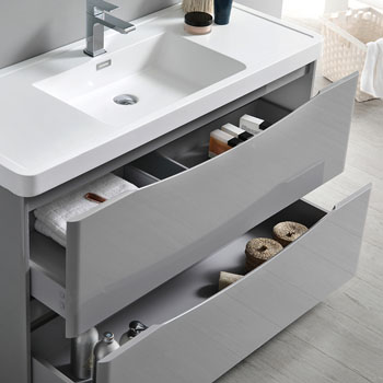  Glossy Gray Single Cabinet with Sink Close Up