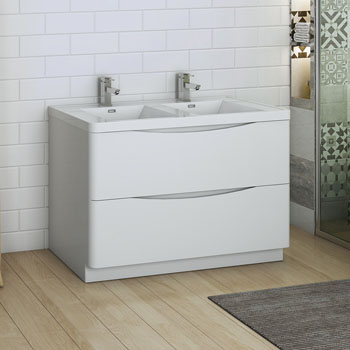  Glossy White Double Cabinet with Sinks Side View