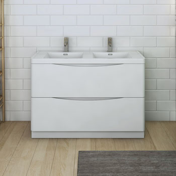  Glossy White Double Cabinet with Sinks Front View