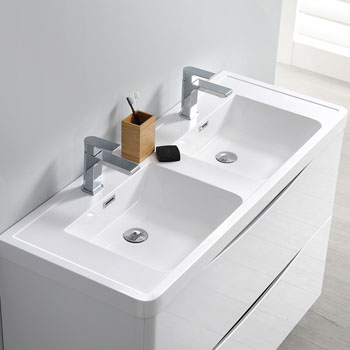  Glossy White Double Cabinet with Sinks Overhead View