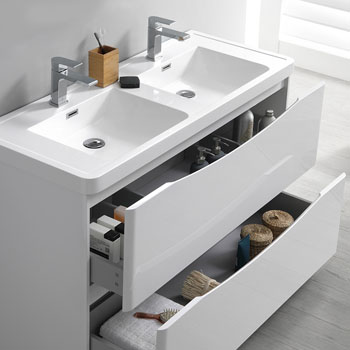  Glossy White Double Cabinet with Sinks Close Up
