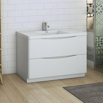  Glossy White Single Cabinet with Sink Side View