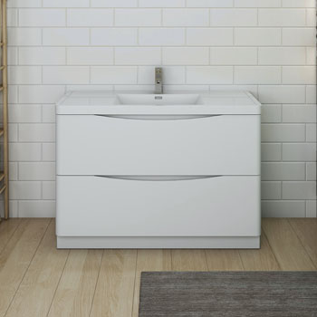  Glossy White Single Cabinet with Sink Front View