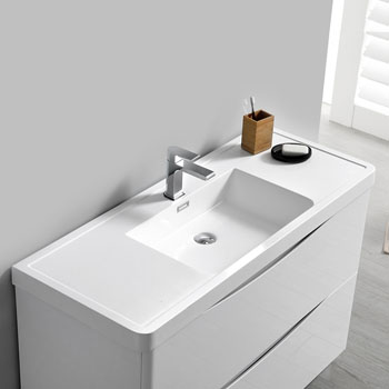  Glossy White Single Cabinet with Sink Overhead View