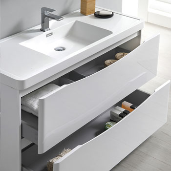  Glossy White Single Cabinet with Sink Close Up