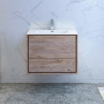 30" Rustic Natural Wood Cabinet with Sink Front View