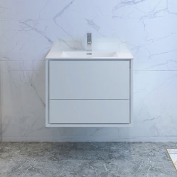 30" Glossy White Cabinet with Sink Front View