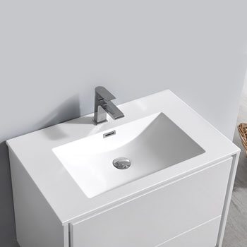 30" Glossy White Cabinet with Sink Overhead View