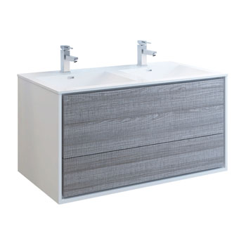 48" Glossy Ash Gray Double Cabinet with Sinks Product View