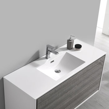 48" Glossy Ash Gray Single Cabinet with Sink Overhead View