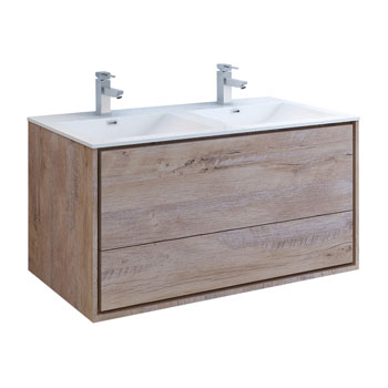 48" Rustic Natural Wood Double Cabinet with Sinks Product View