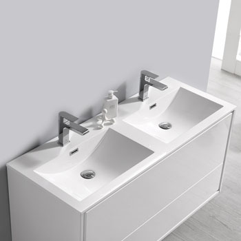 48" Glossy White Double Cabinet with Sinks Overhead View