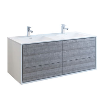 60" Glossy Ash Gray Double Cabinet with Sinks Product View