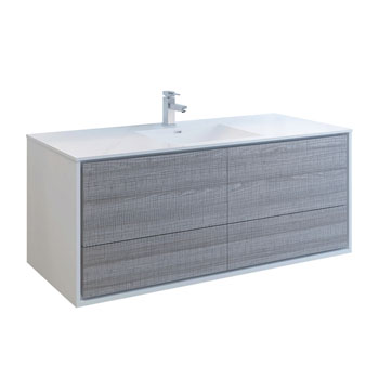 60" Glossy Ash Gray Single Cabinet with Sink Product View