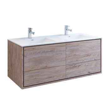 60" Rustic Natural Wood Double Cabinet with Sinks Product View