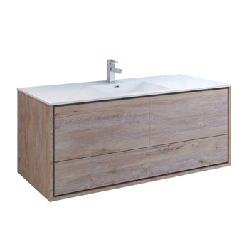 60" Rustic Natural Wood Single Cabinet with Sink Product View