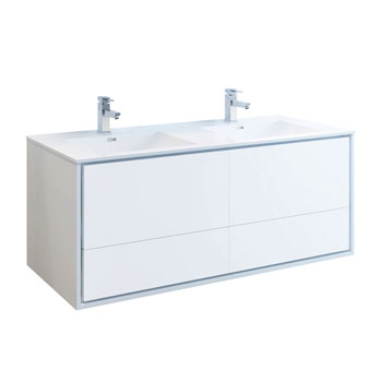 60" Glossy White Double Cabinet with Sinks Product View