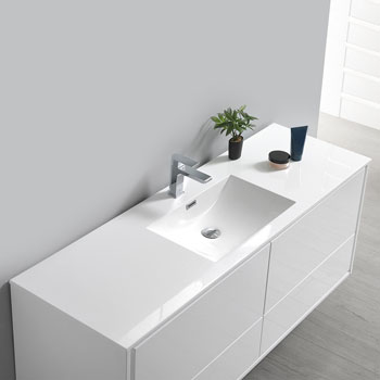 60" Glossy White Single Cabinet with Sink Overhead View