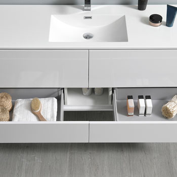 60" Glossy White Single Cabinet with Sink Bottom Drawer