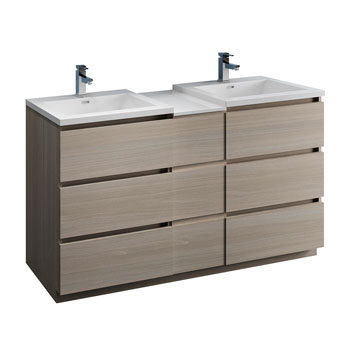 60" Gray Wood Partitioned Cabinet with Sink Product View