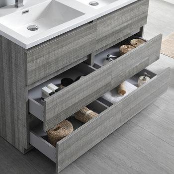 Glossy Ash Gray Double Cabinet with Sink Overhead View