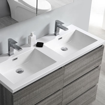 Glossy Ash Gray Double Cabinet with Sink Edge Close Up