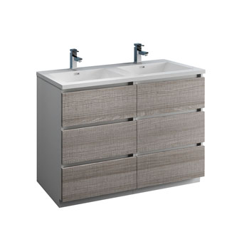 Glossy Ash Gray Double Cabinet with Sink Product View