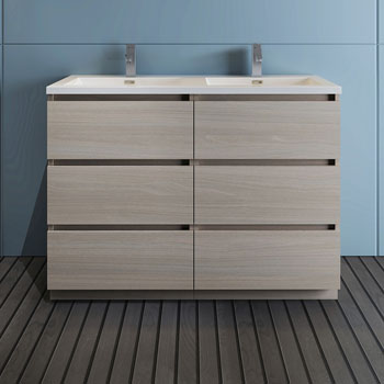 Gray Wood Double Cabinet with Sink Front View