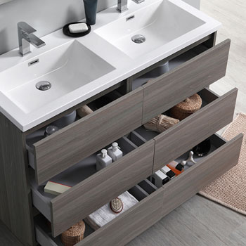 Gray Wood Double Cabinet with Sink Overhead View