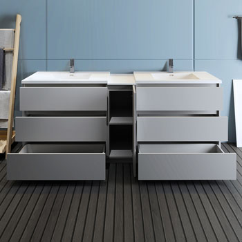 Gray with Sinks Drawers Open